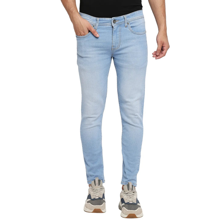 Blue Skinny Cropped Fit Men's Denims