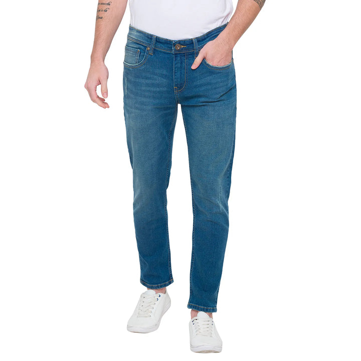 Blue Skinny Cropped Fit Men's Denims