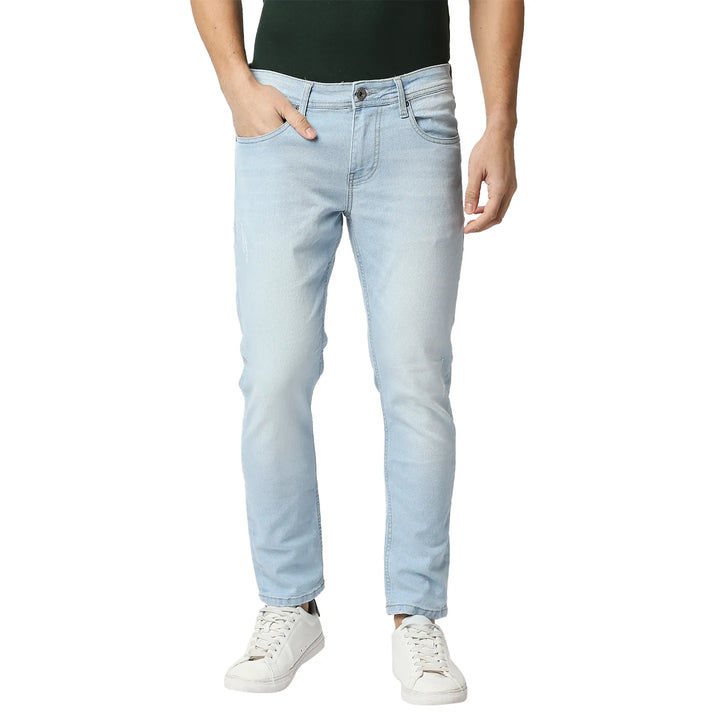 Blue Argon-Cropped Fit Denims for Men