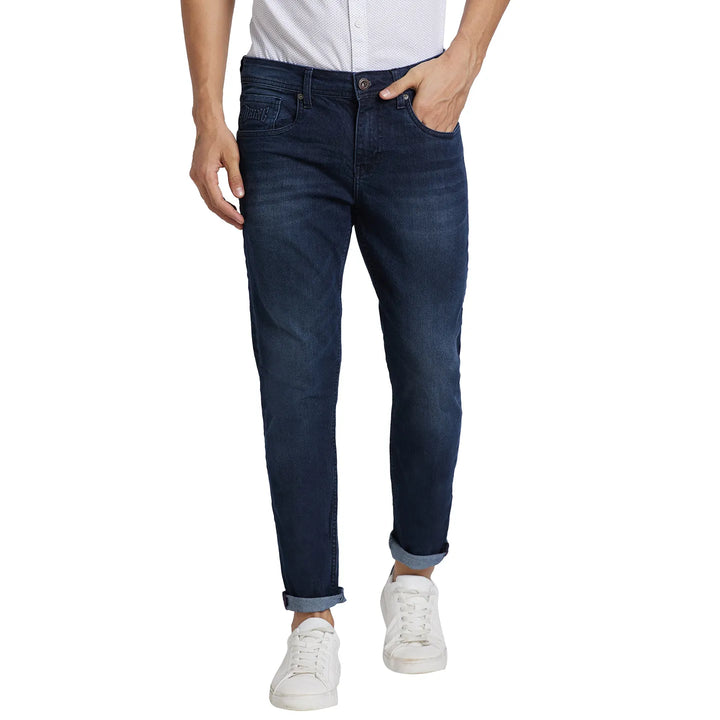 Blue Argon-Cropped Fit Denims for Men