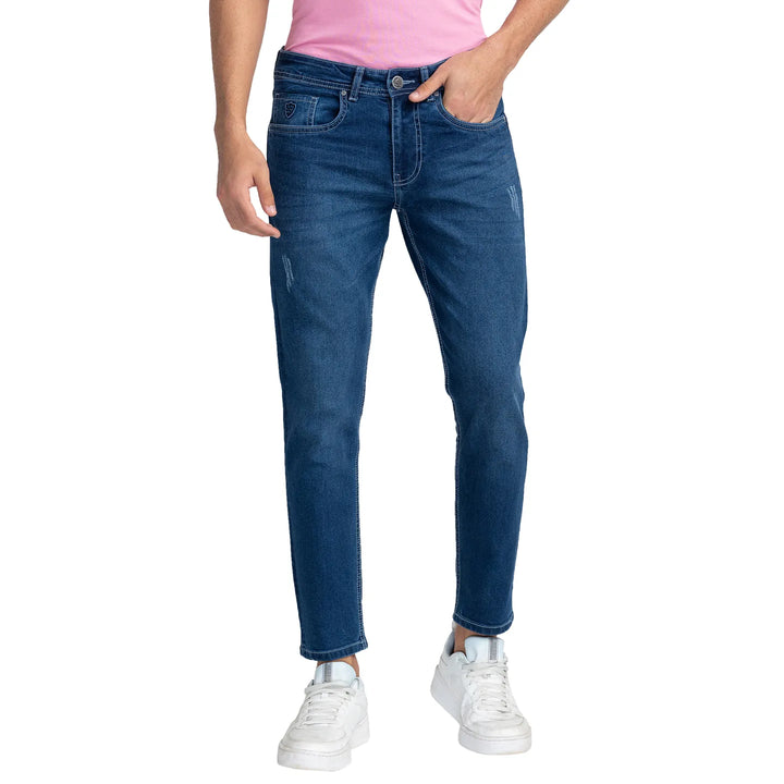Blue Argon-Cropped Fit Denims for Men