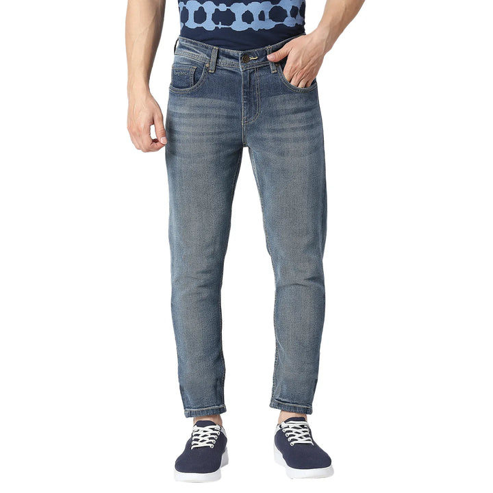 Blue Argon-Cropped Fit Denims for Men
