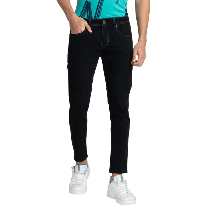 Black Argon-Cropped Fit Denims for Men