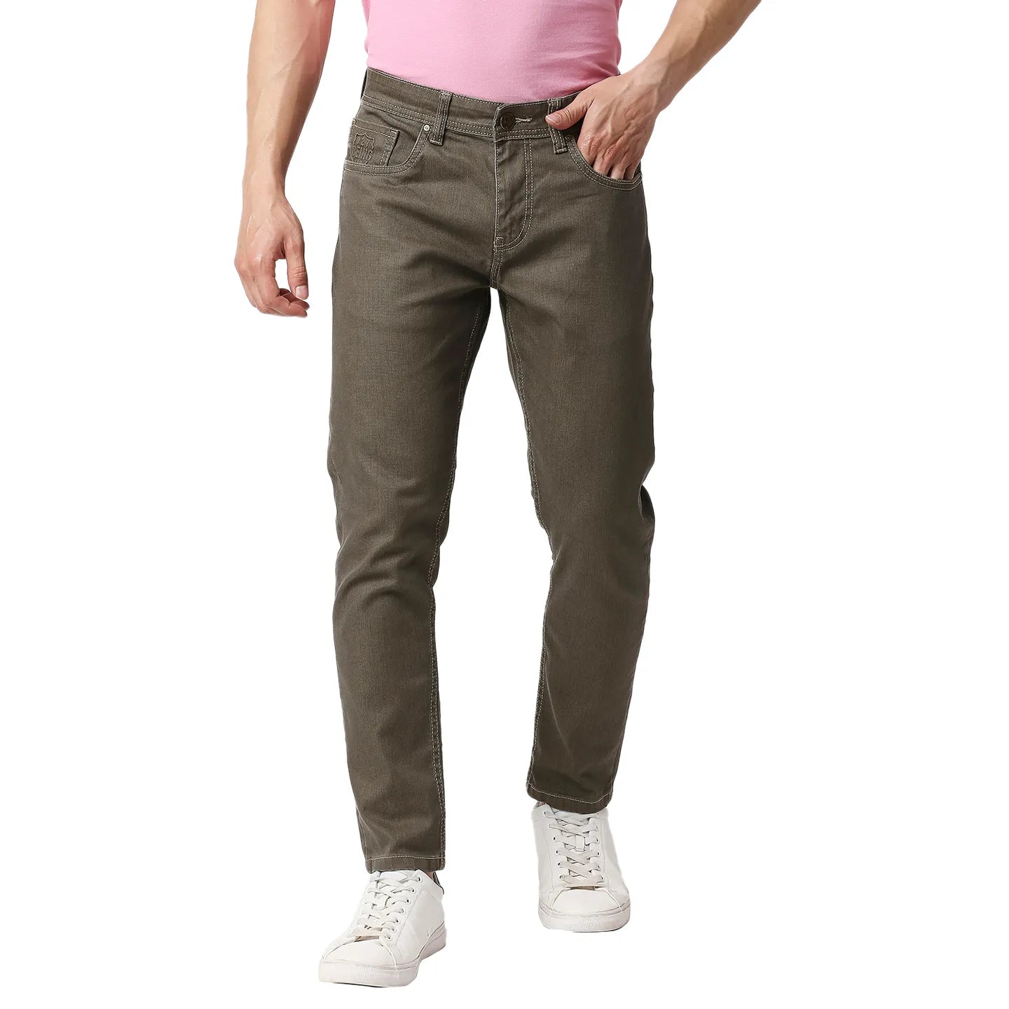 Khaki Cropped Fit Men's Denims by Being Human Clothing