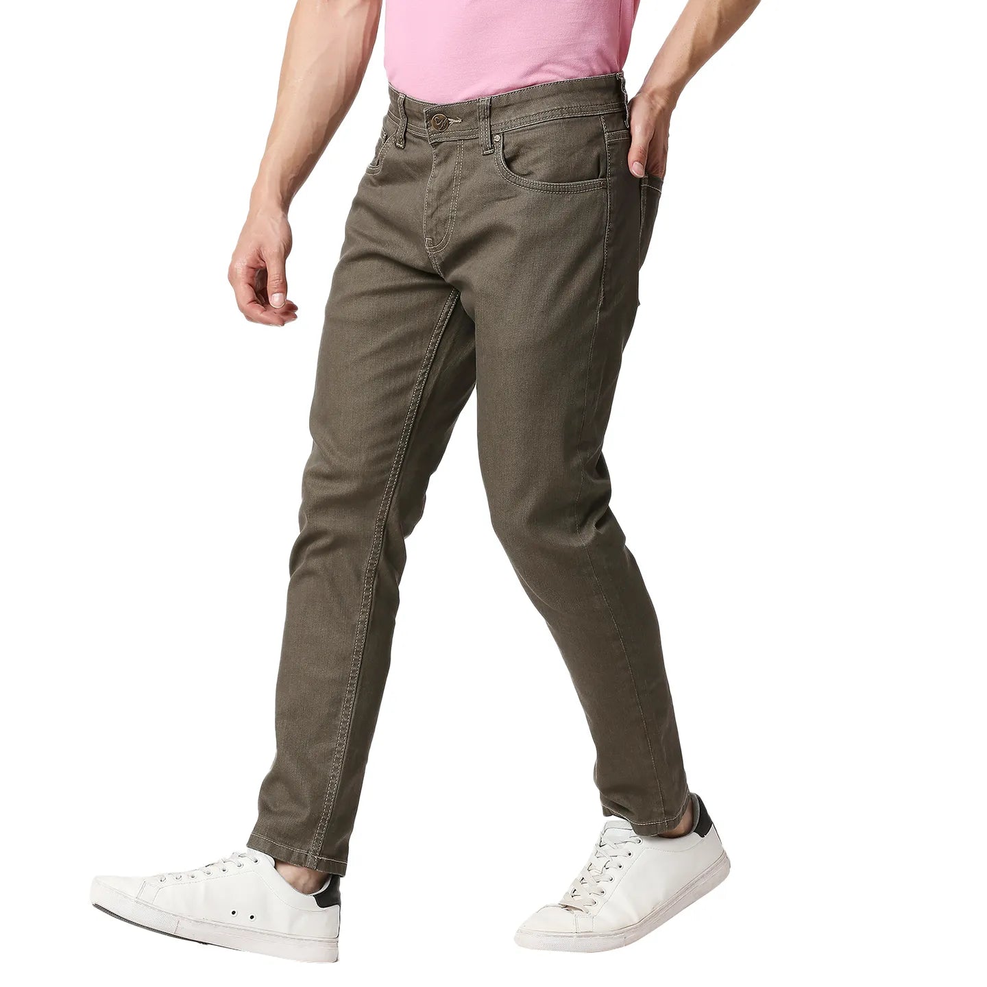 Khaki Cropped Fit Men's Denims by Being Human Clothing