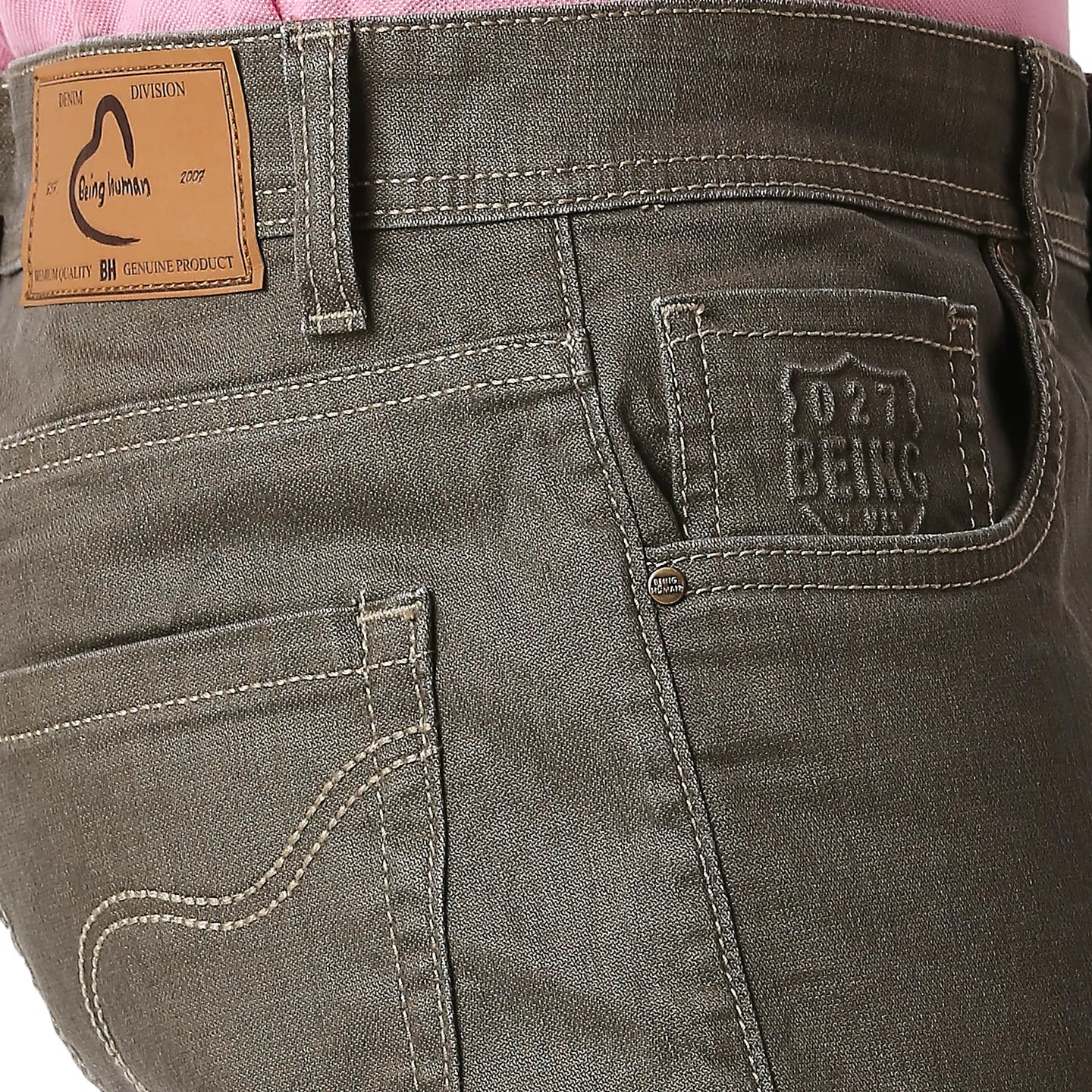Khaki Cropped Fit Men's Denims by Being Human Clothing