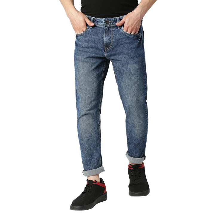 Blue Argon-Cropped Fit Denims for Men
