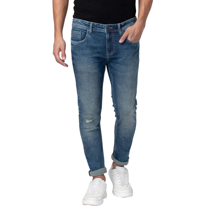 Blue Argon-Cropped Fit Denims for Men
