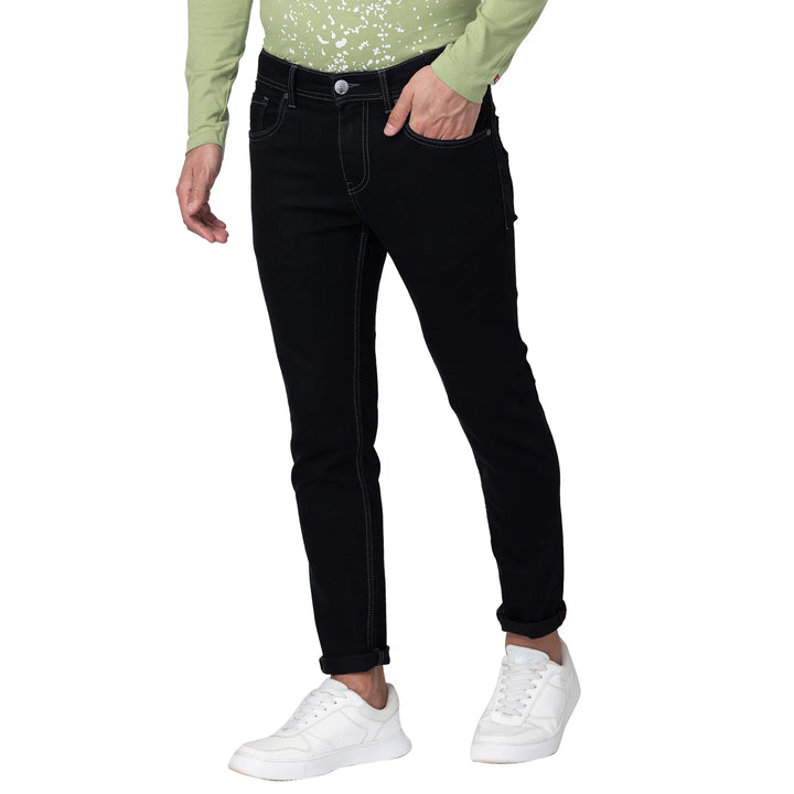 Black Argon-Cropped Fit Denims for Men