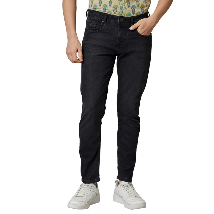 Black Argon-Cropped Fit Denims for Men