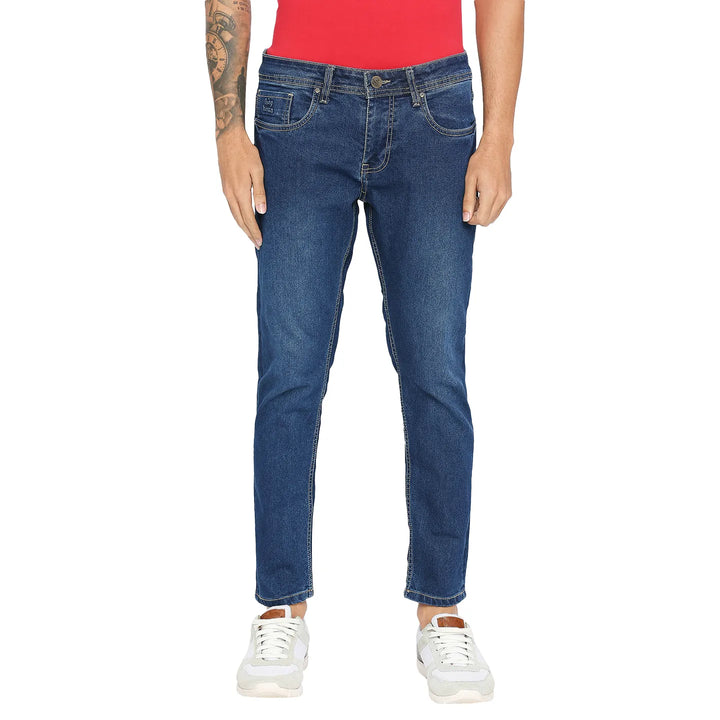 Blue Argon-Cropped Fit Denims for Men