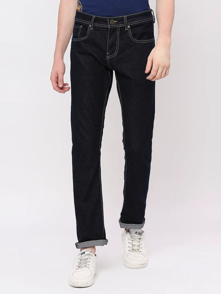Blue Slim Straight Fit Denim for Men