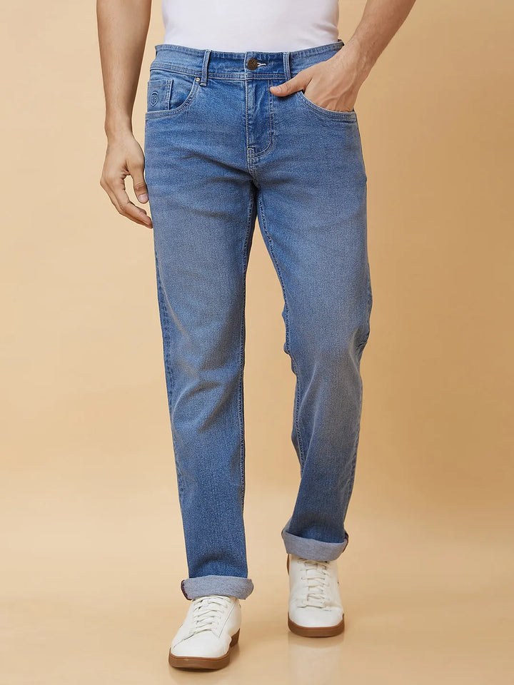 Blue Slim Straight Fit Denim for Men
