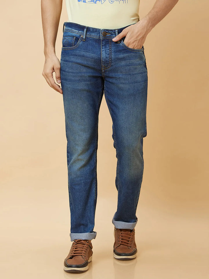 Blue Slim Straight Fit Denim for Men
