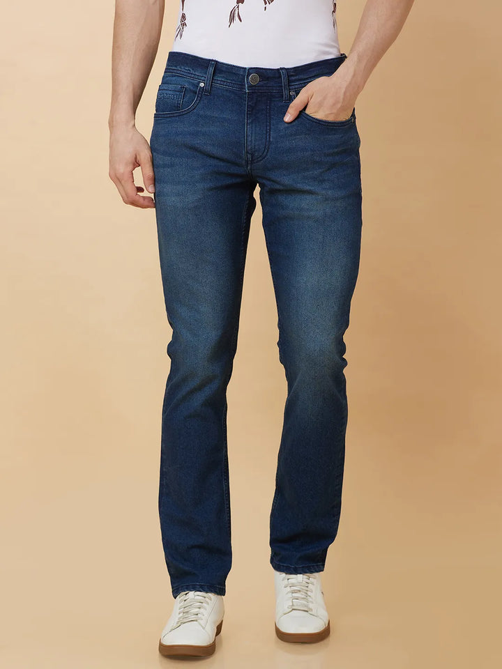 Blue Slim Straight Fit Denim for Men by Being Human Clothing
