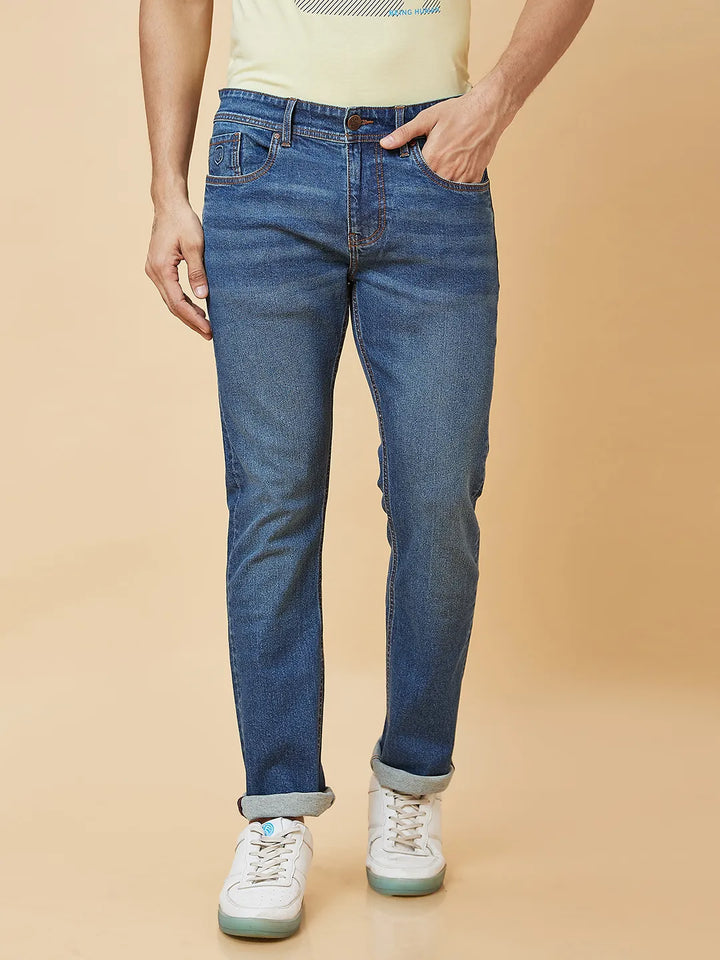 Blue Slim Straight Fit Denim for Men