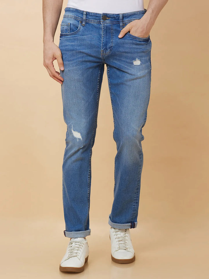 Blue Slim Straight Fit Denim for Men