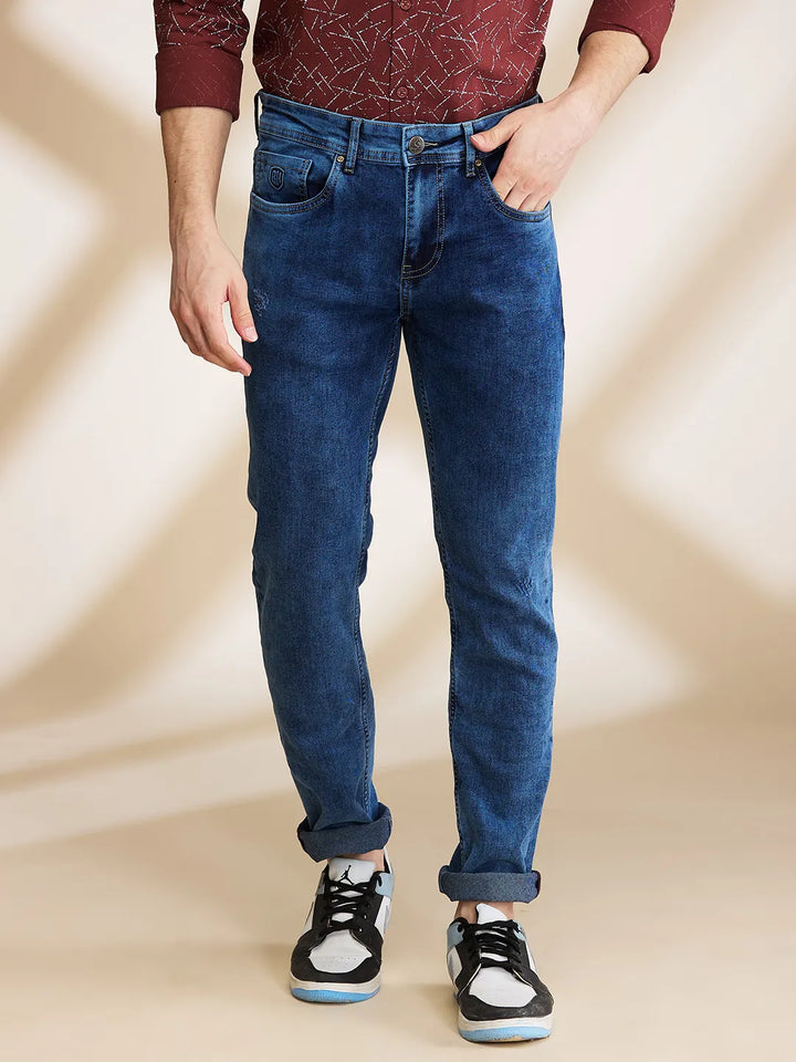 Blue Neon-Slim Fit Denims for Men by Being Human Clothing