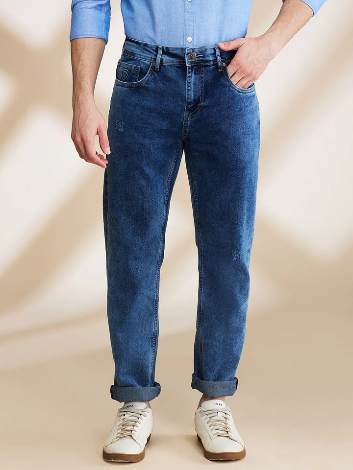 Blue Krypton-Straight Fit Denims for Men by Being Human Clothing