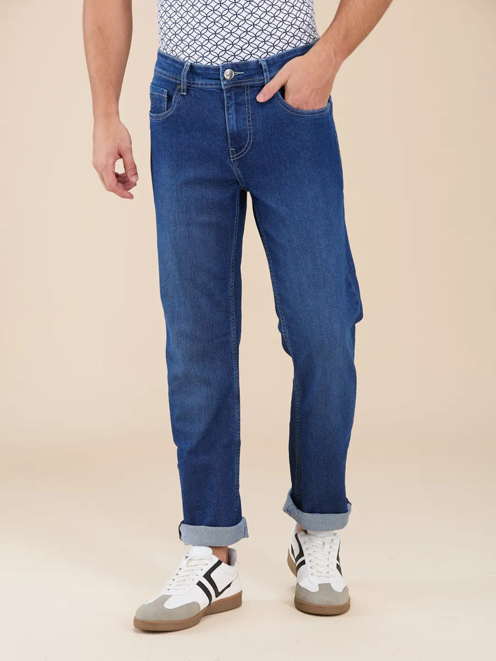 Blue Krypton-Straight Fit Denims for Men by Being Human Clothing