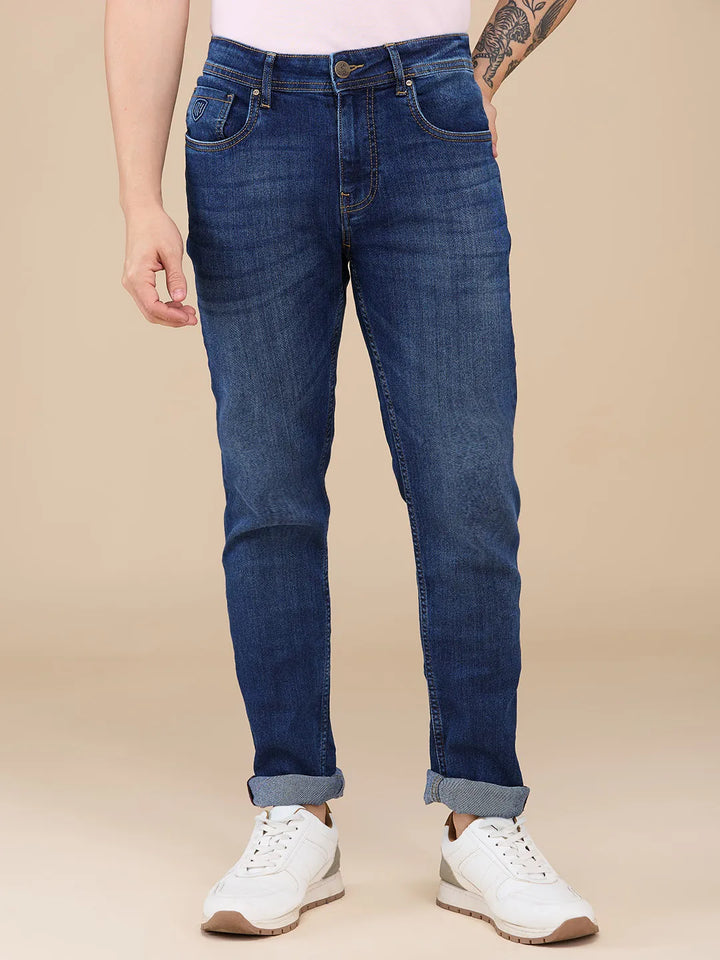 Blue Neon-Slim Fit Denims for Men