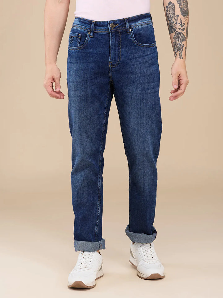 Blue Krypton-Straight Fit Denims for Men by Being Human Clothing
