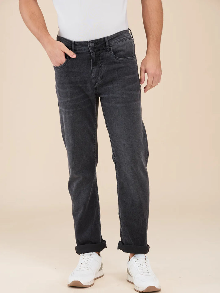 Grey Krypton-Straight Fit Denims for Men