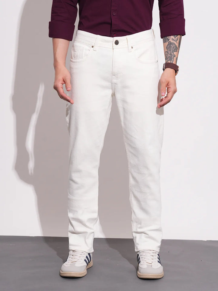 White Krypton-Straight Fit Denims for Men by Being Human Clothing
