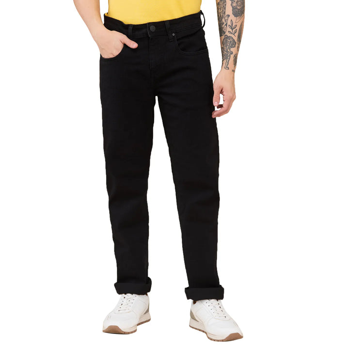 Black Krypton-Straight Fit Denims for Men by Being Human Clothing