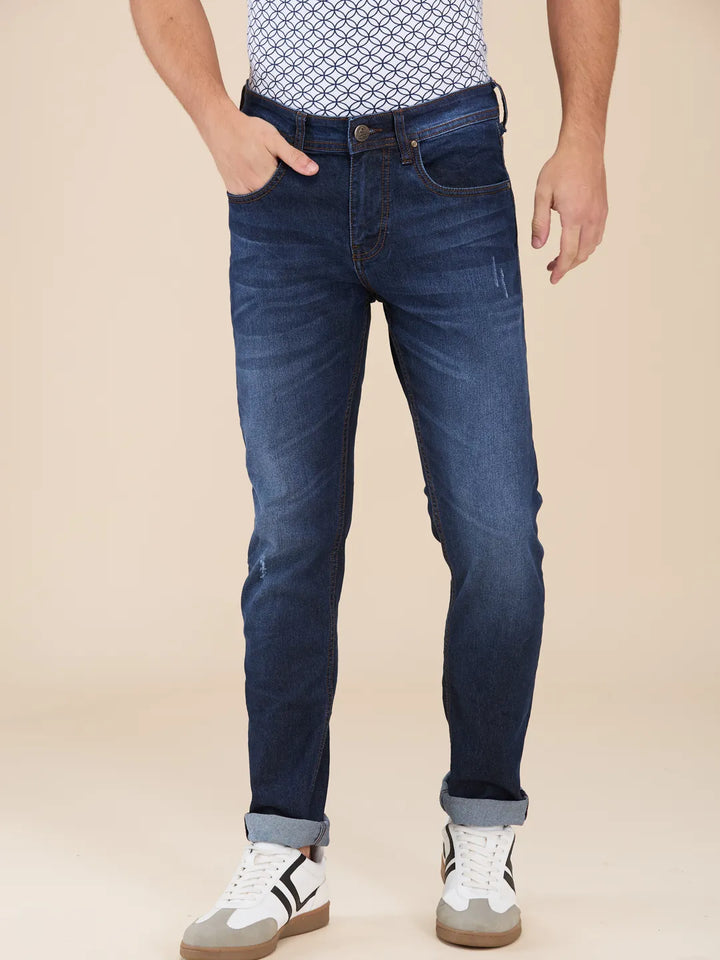 Blue Neon-Slim Fit Denims for Men