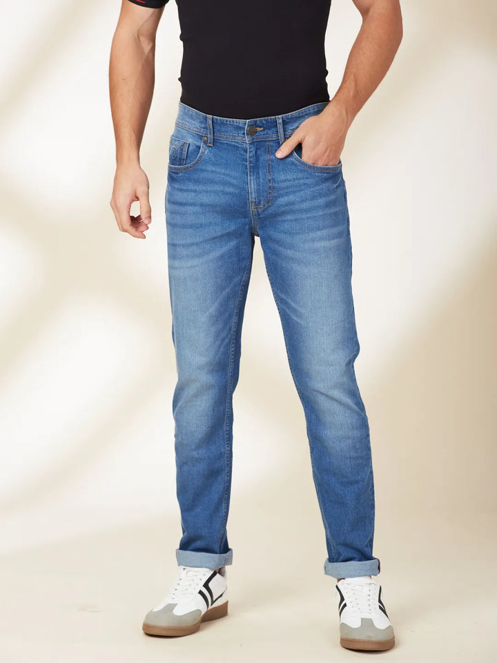 Blue Neon-Slim Fit Denims for Men by Being Human Clothing