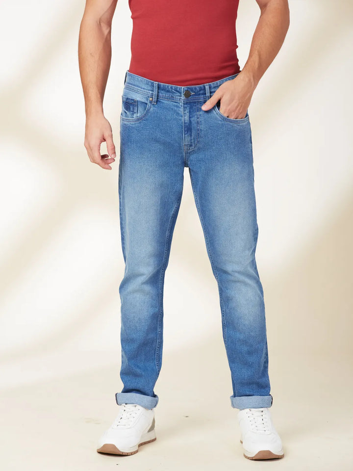 Blue Neon-Slim Fit Denims for Men by Being Human Clothing