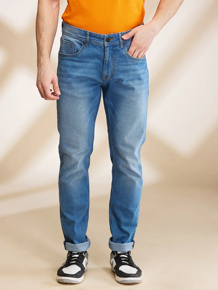 Blue Neon-Slim Fit Denims for Men by Being Human Clothing