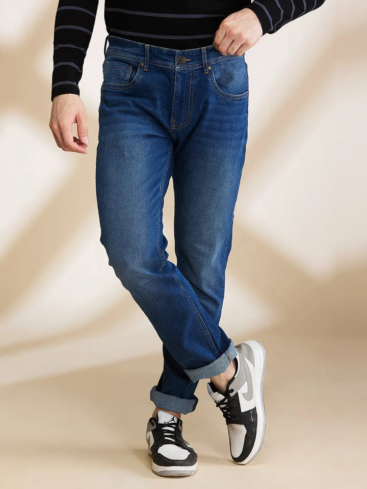 Blue Neon-Slim Fit Denims for Men by Being Human Clothing