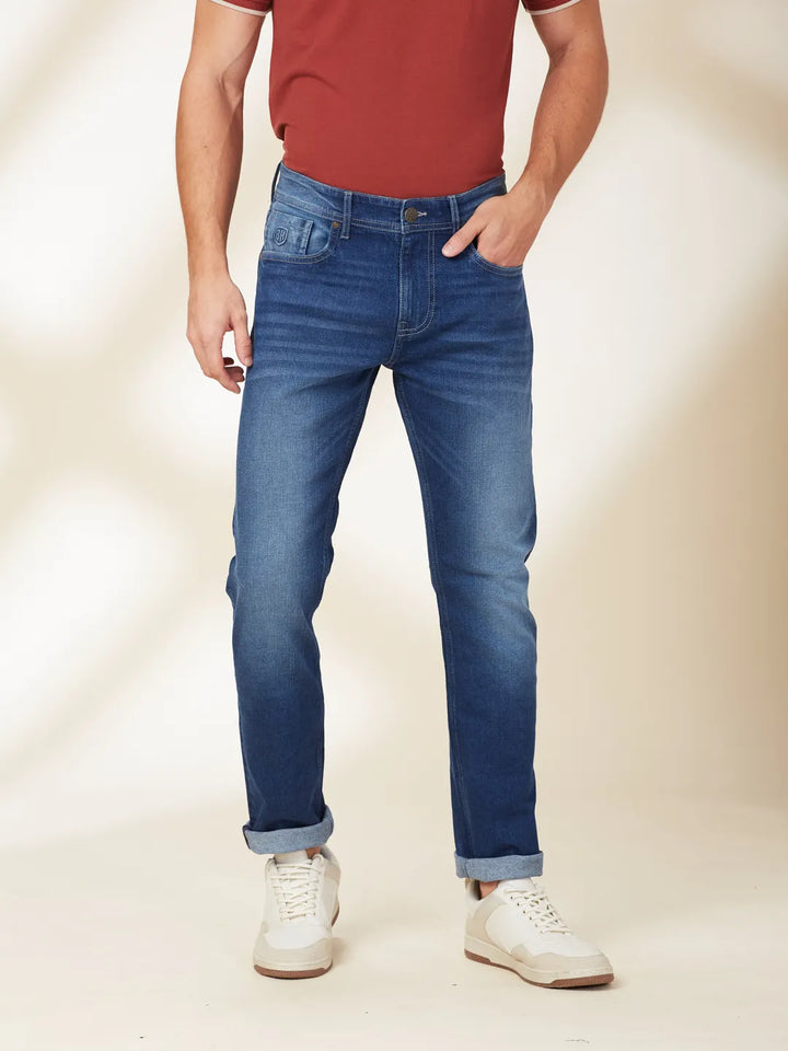 Blue Neon-Slim Fit Denims for Men by Being Human Clothing