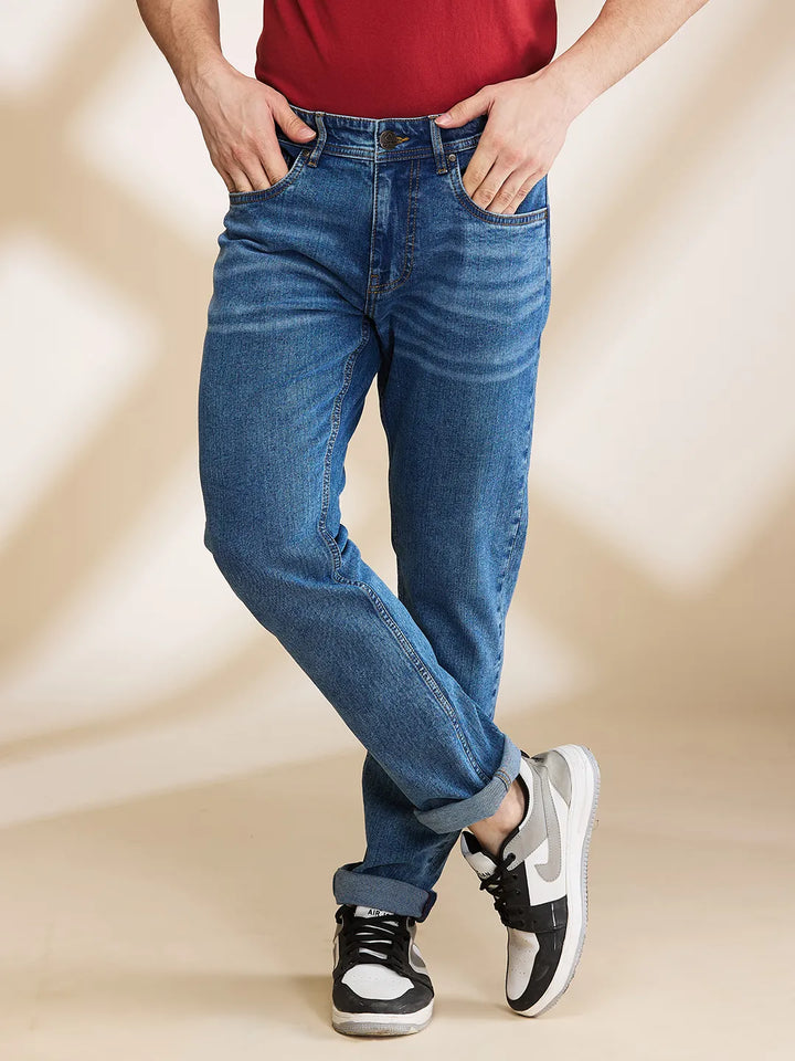 Blue Neon-Slim Fit Denims for Men by Being Human Clothing