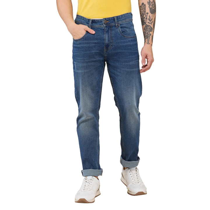 Blue Krypton-Straight Fit Denims for Men