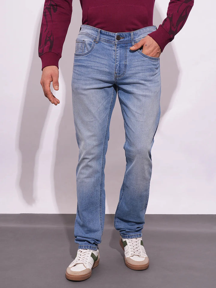 Blue Neon-Slim Fit Denims for Men
