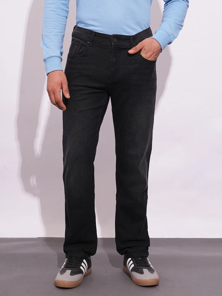 Black Krypton-Straight Fit Denims for Men by Being Human Clothing