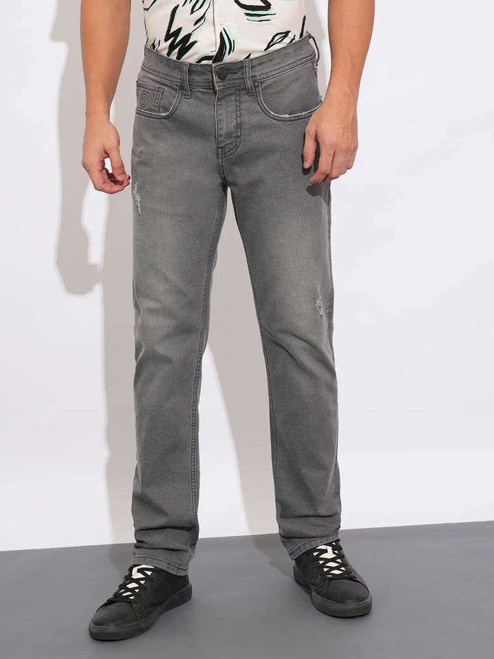 Grey Krypton-Straight Fit Denims for Men by Being Human Clothing