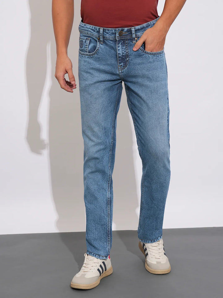 Blue Neon-Slim Fit Denims for Men