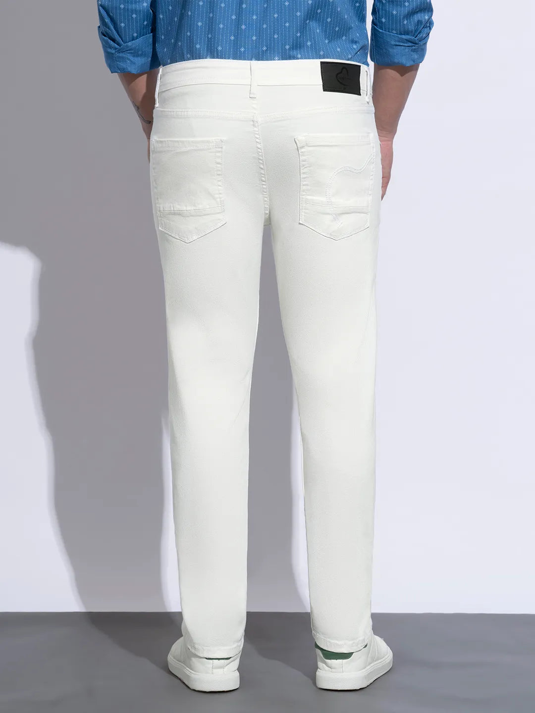 White Slim Fit Cotton Blend Men's Denims by Being Human Clothing