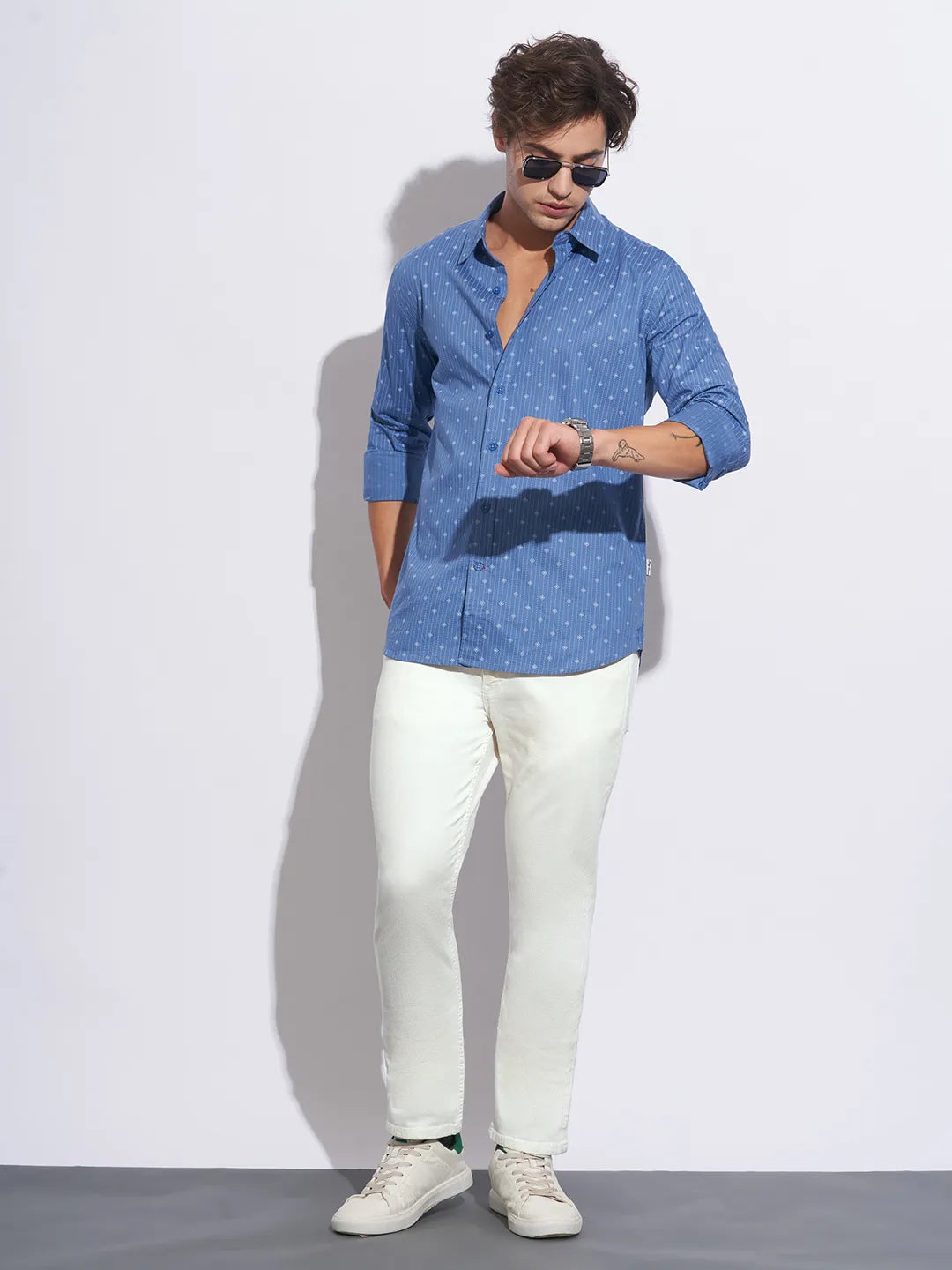 White Slim Fit Cotton Blend Men's Denims by Being Human Clothing