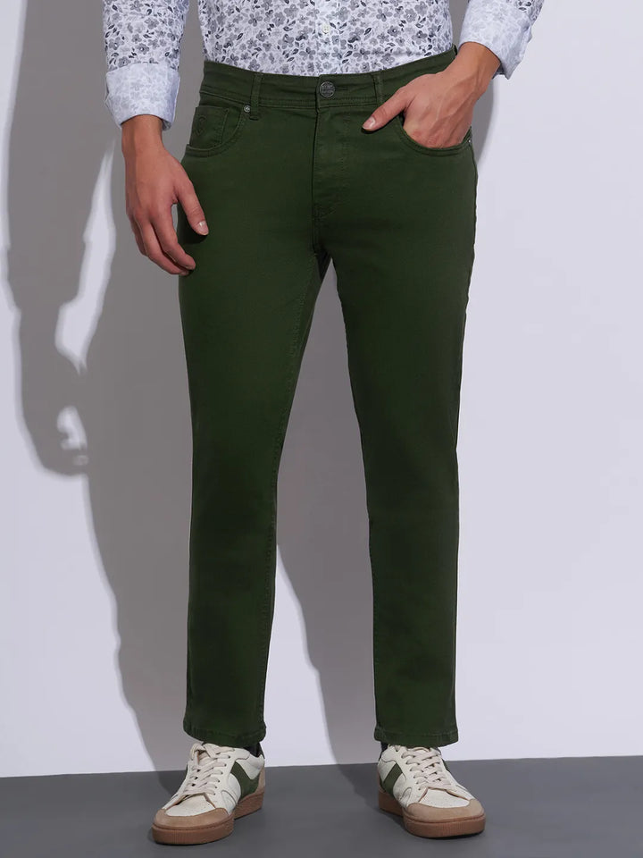 Green Slim Fit Cotton Blend Men's Denims by Being Human Clothing