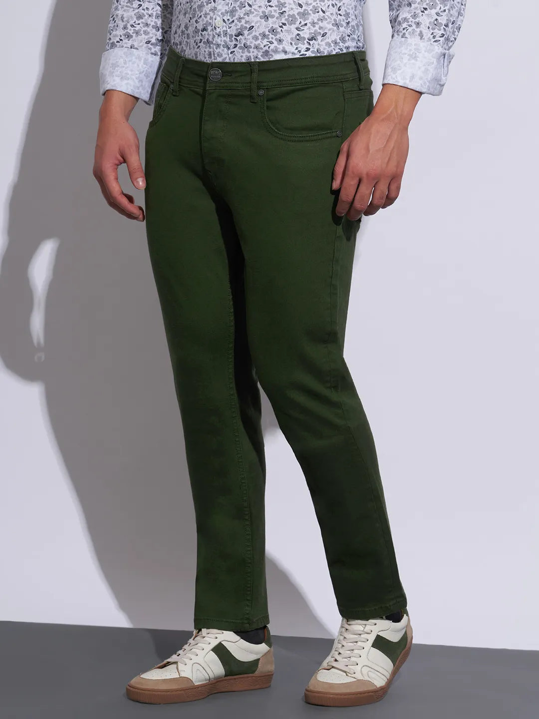 Green Slim Fit Cotton Blend Men's Denims by Being Human Clothing