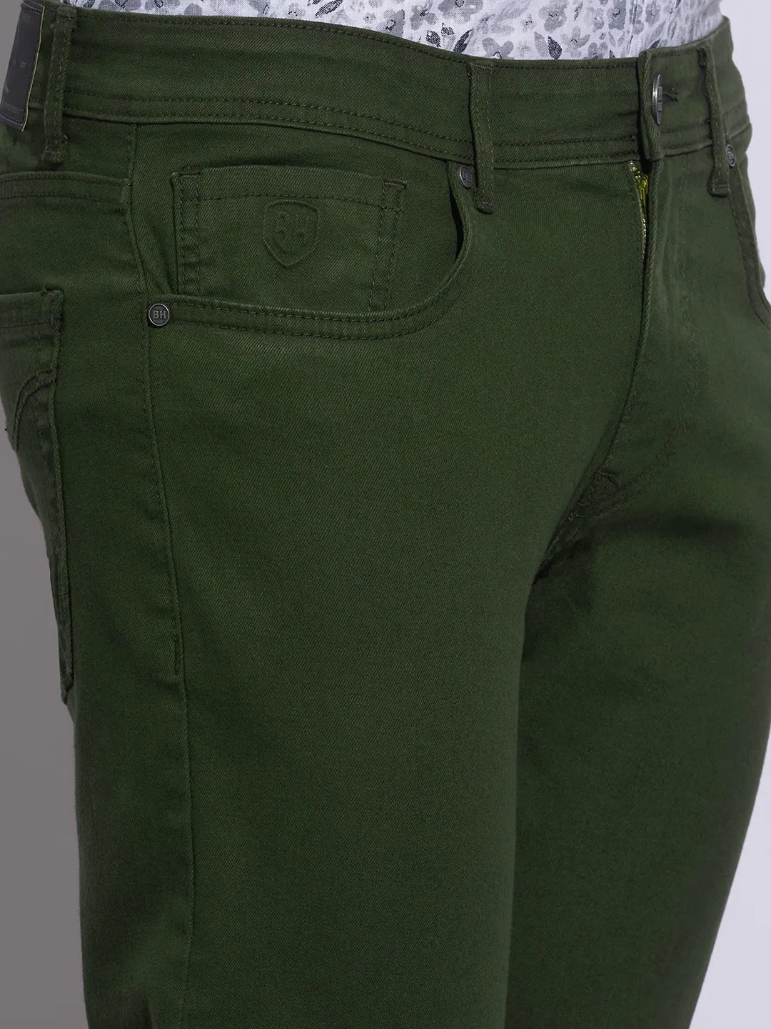 Green Slim Fit Cotton Blend Men's Denims by Being Human Clothing