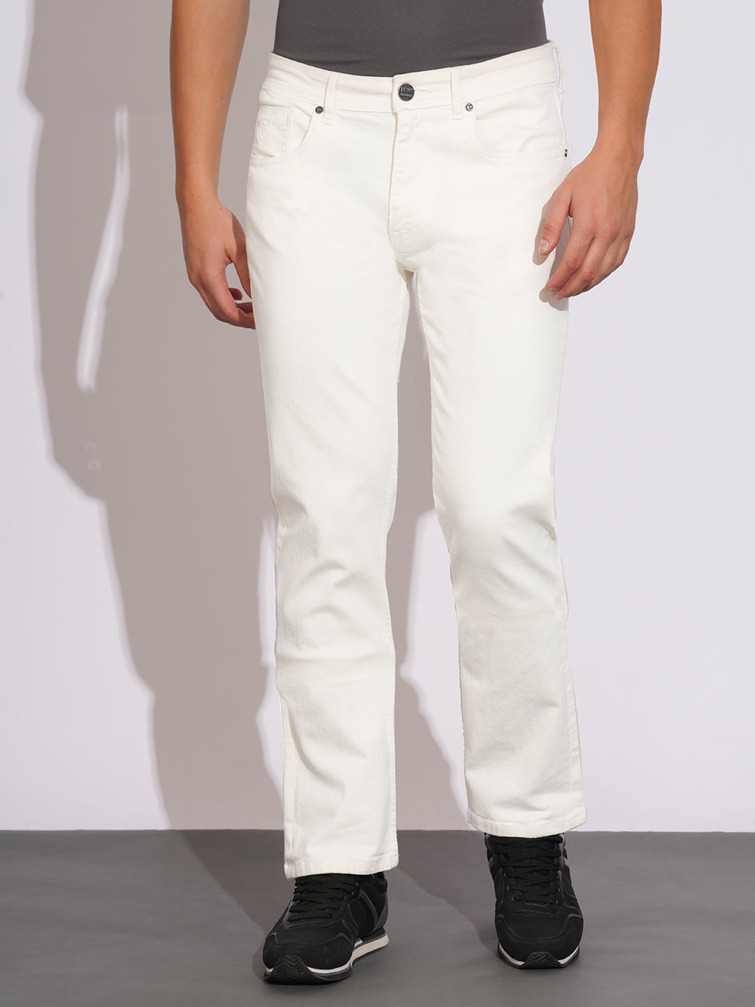 White Tone Straight Fit Denims for Men by Being Human Clothing