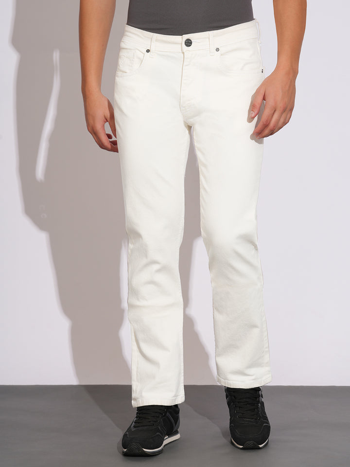White Tone Straight Fit Denims for Men by Being Human Clothing