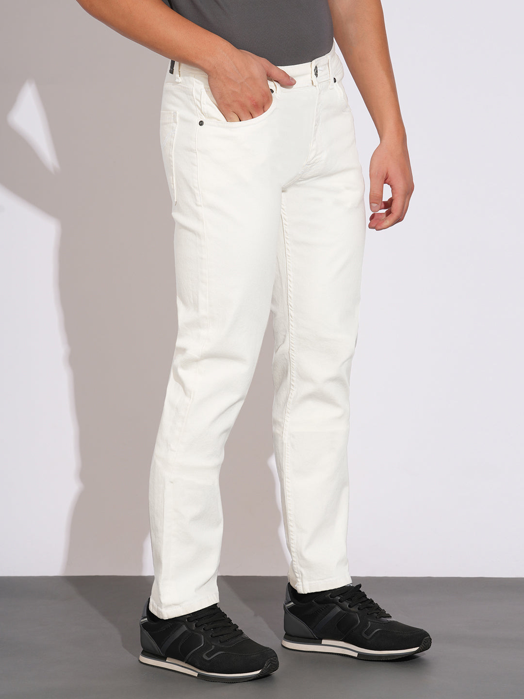 White Tone Straight Fit Denims for Men by Being Human Clothing