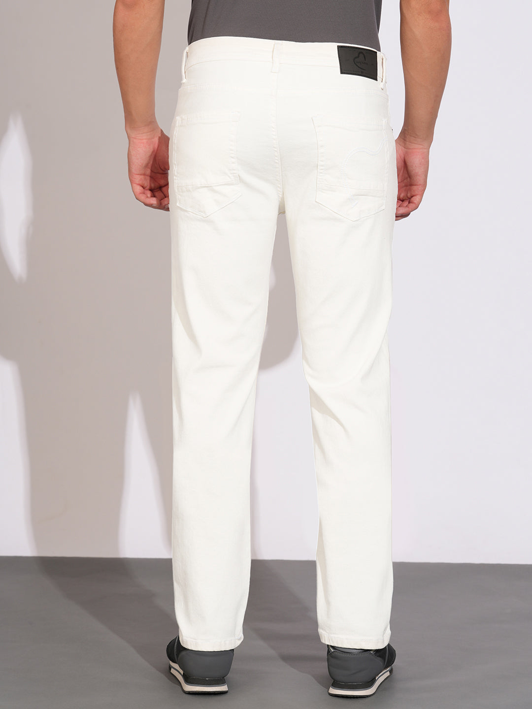 White Tone Straight Fit Denims for Men by Being Human Clothing